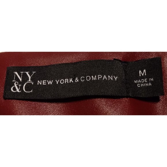 New York & Company Faux-Leather Puff-Sleeve Burgundy Wine Blouse Sz M - Picture 5 of 5
